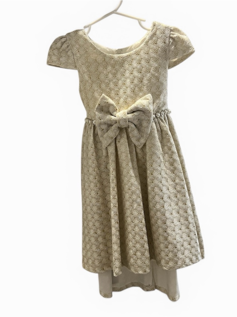 Rare Editions Cream Textured Bow Dress for Girls